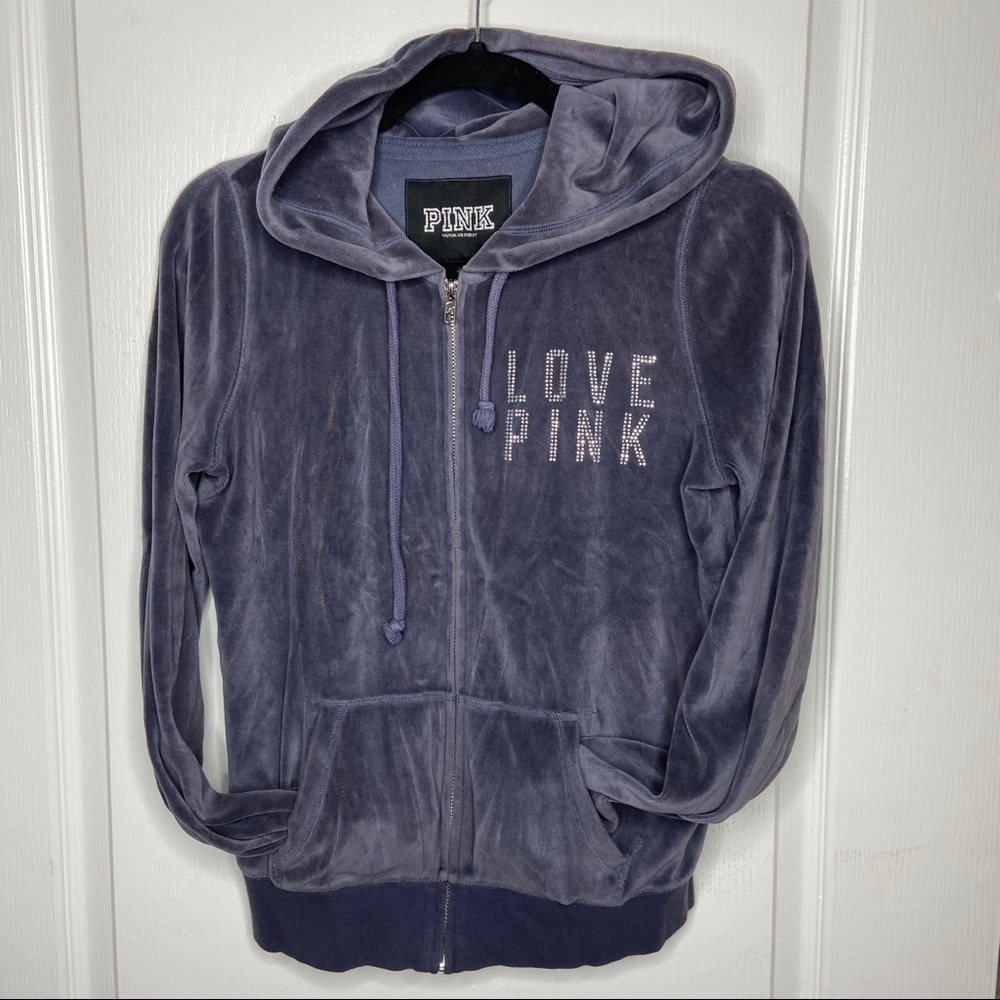 PINK velour rhinestone hoodie 💕
